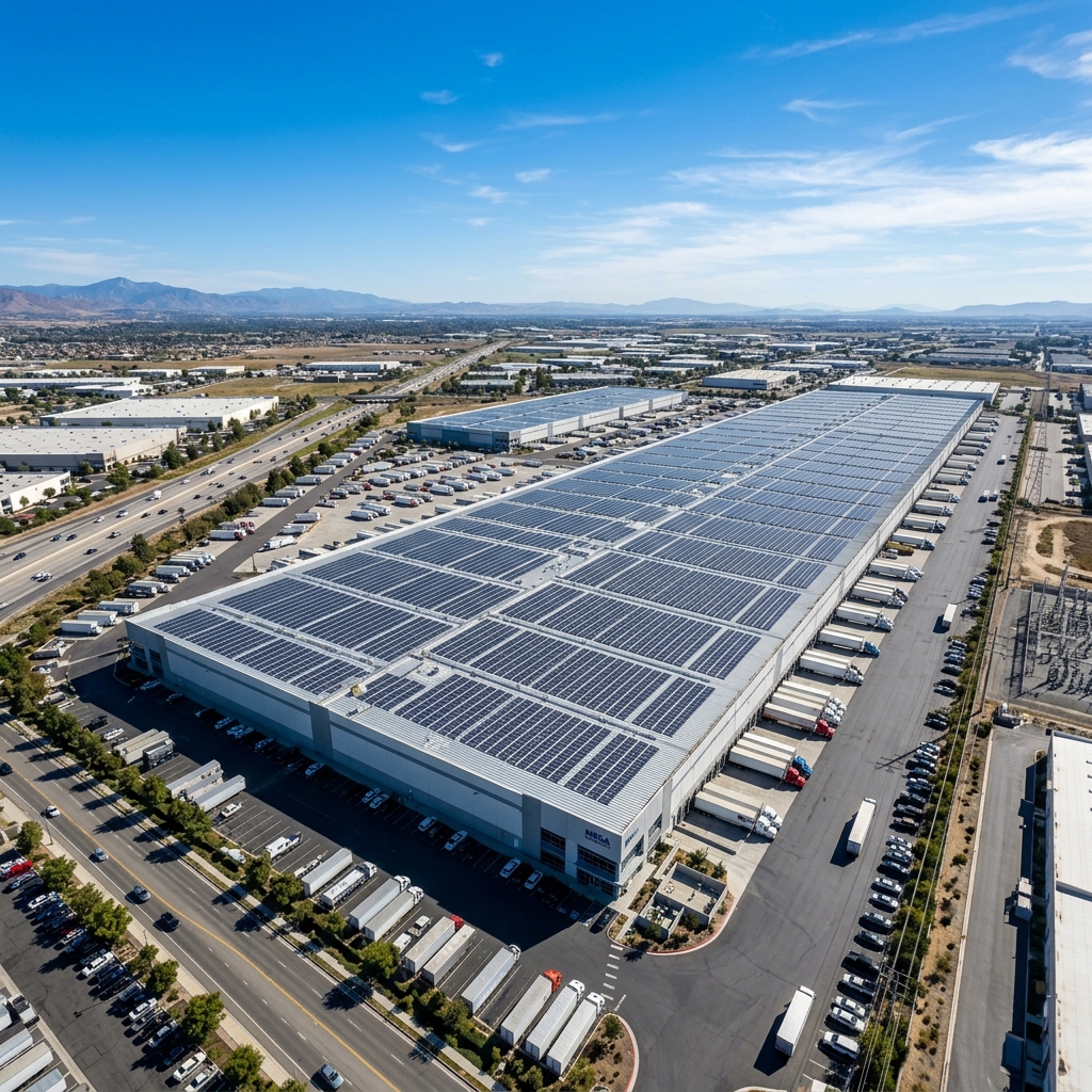 Large Scale Commercial Warehouse Rooftop Solar Array